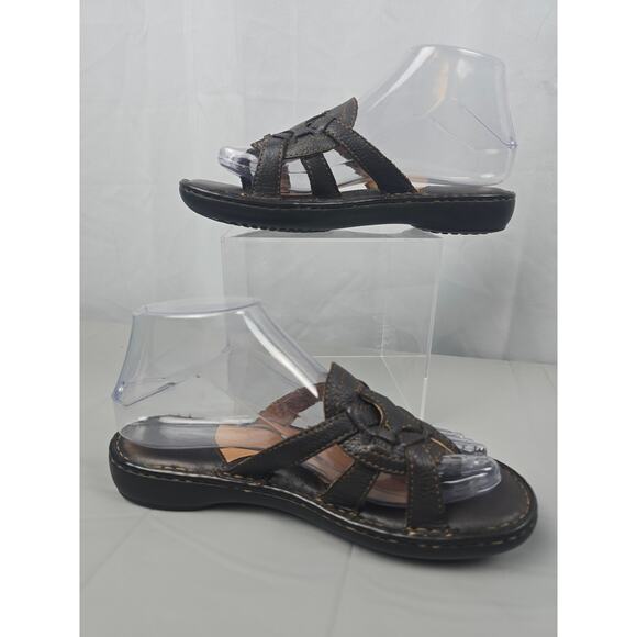 Born Women's Sandal Size 7 Black Leather Thong Slide Woven Mendala Flip Flop - Picture 5 of 11